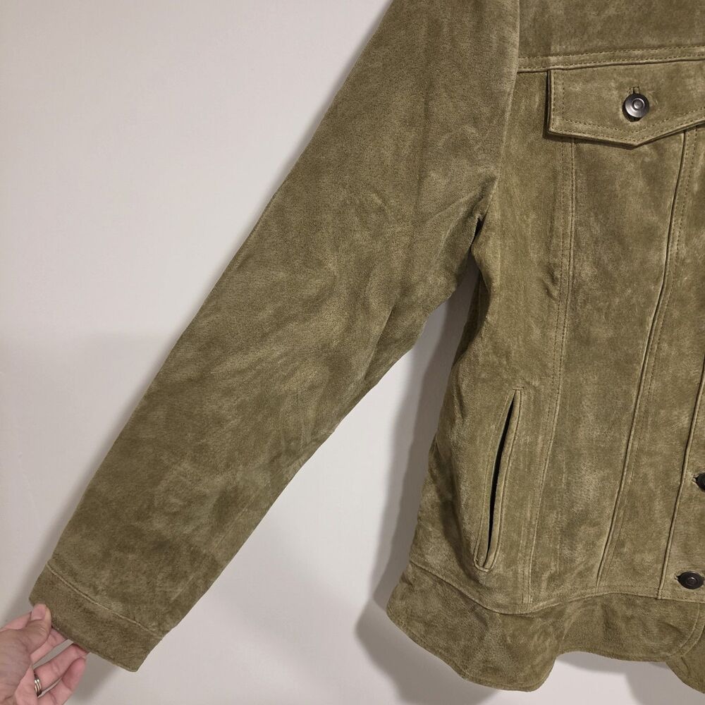 CHADWICKS Suede Leather Jacket 10 Womens Olive Button Up Blazer Classic NEW Y2K - Picture 5 of 12